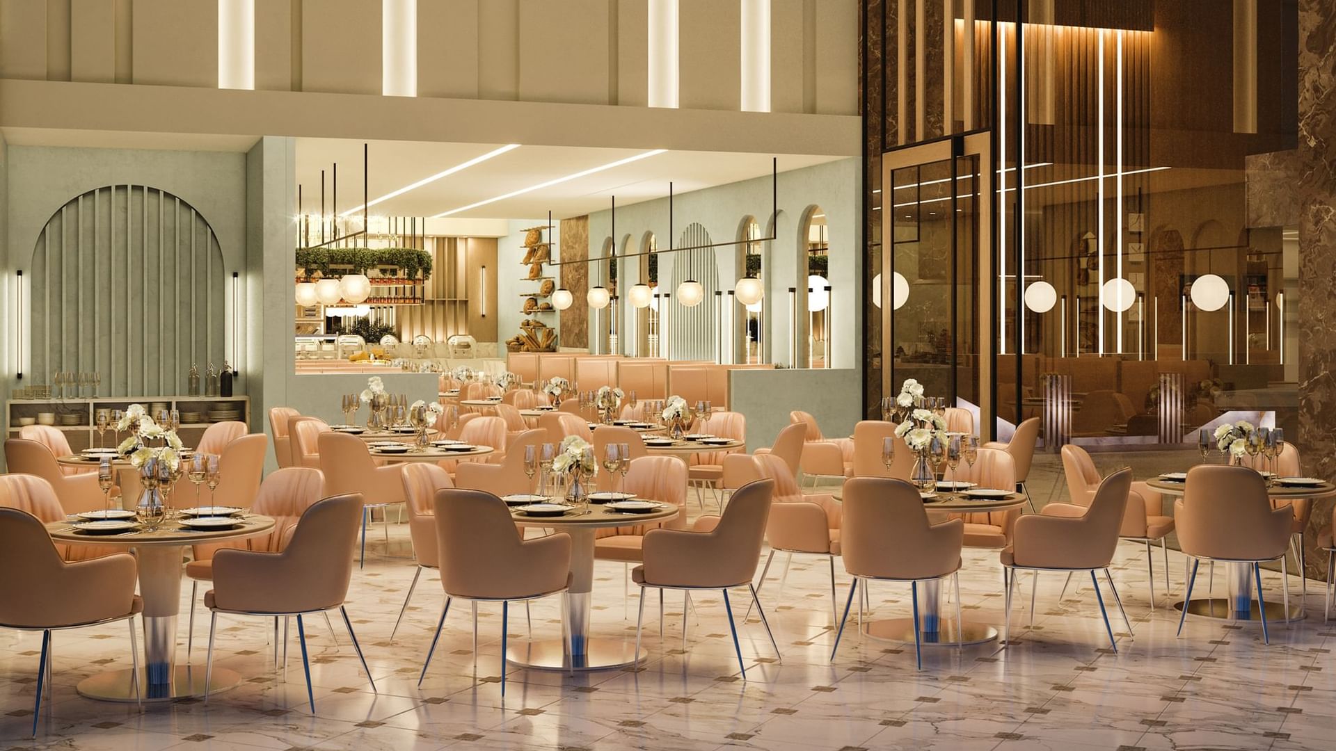The Med features Glazed chocolate dessert on a pink plate chair at Cantonal Hotel by Warwick Riyadh