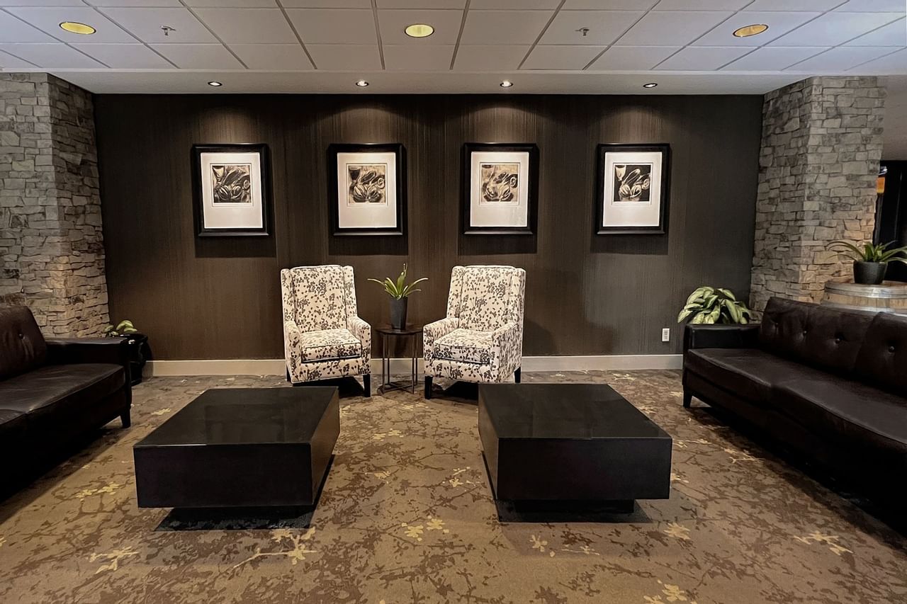 Hotel lobby with chairs, tables