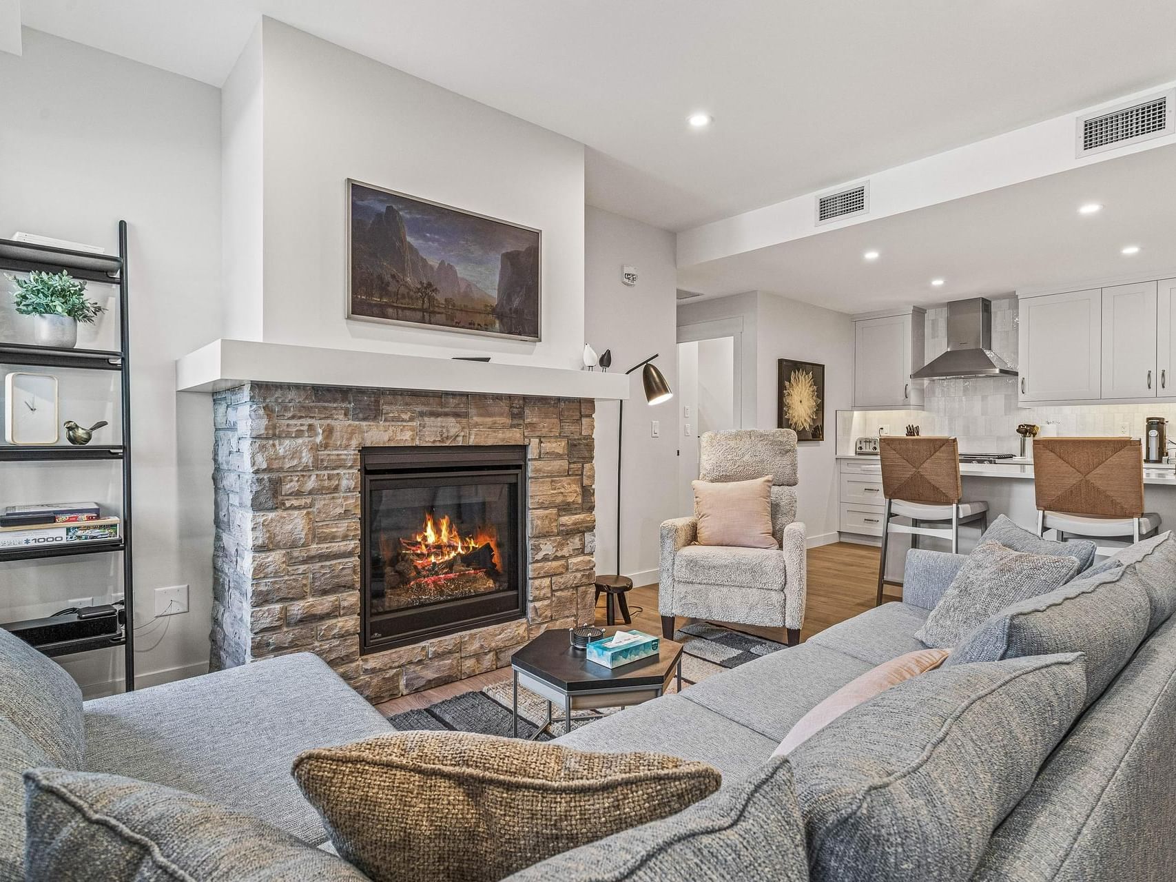 Livingroom with a fireplace in 109 Timberstone Lodge Two Bedroom Premier Condo at Spring Creek Vacations