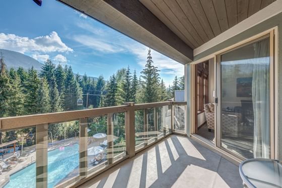 Scenic outdoor view from the 2 Bedroom Slopeside Suites balcony at Blackcomb Springs Suites