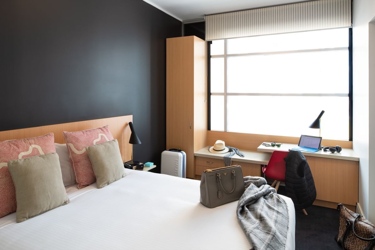 Bedroom of a guest room at ibis Sydney World Square hotel