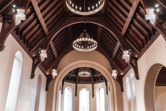 Historic roof designing with lamps at The Abbey Inn