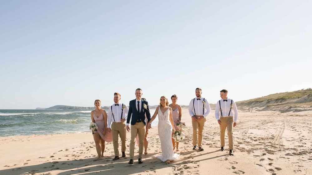 Bridal Party on beach for wedding on the central coast