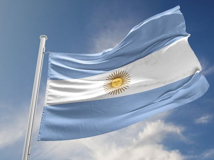 Argentina Flag waving in the wind at Hoteles Australis