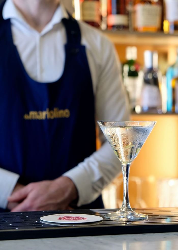 Close-up of a cocktail martini served at Da Mariolino Restaurant