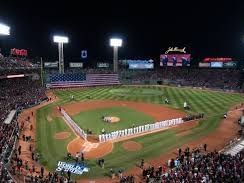 Aerial view of a baseball match at Fenway Park near Eliot Hotel