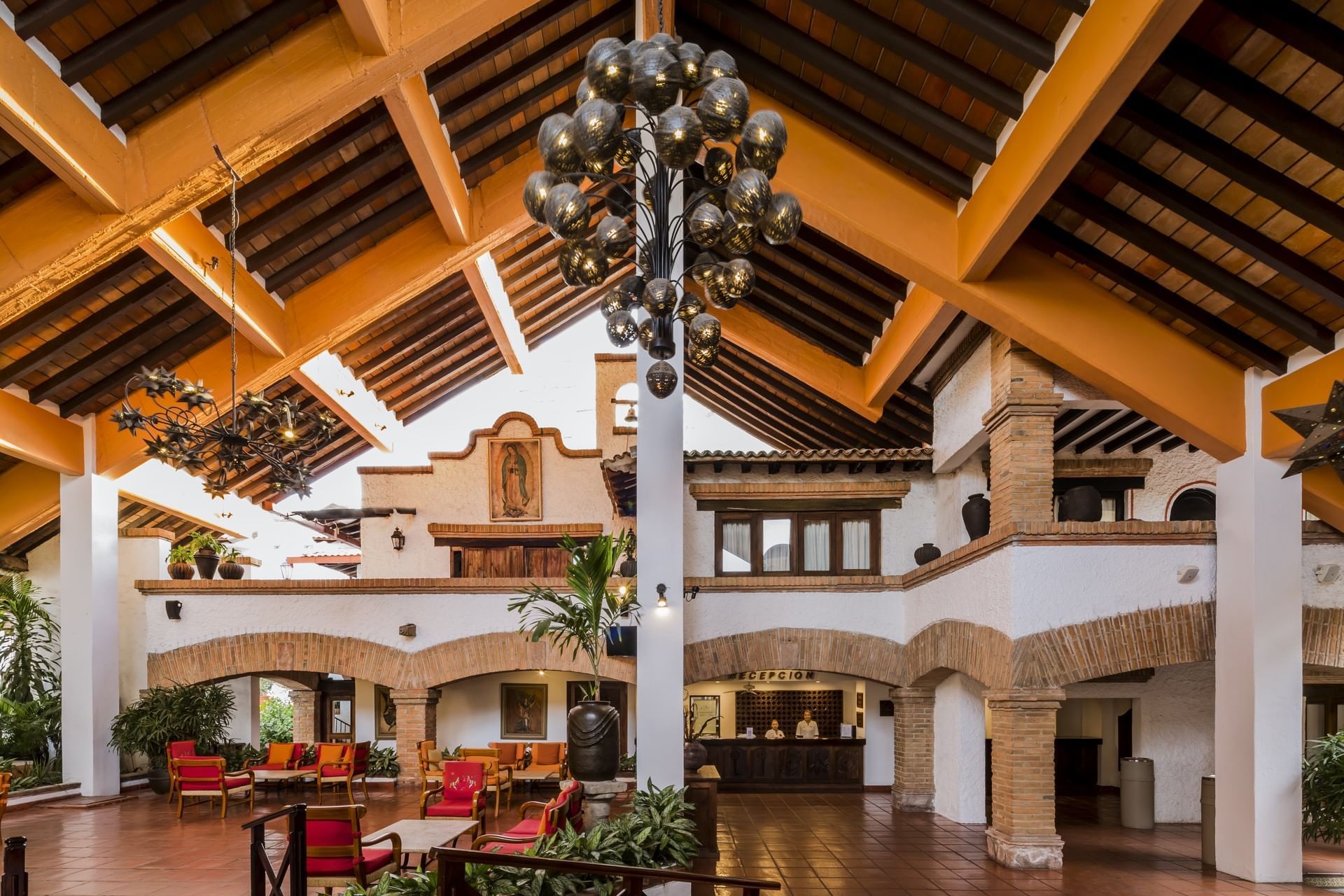 a wooden ceiling in a hacienda