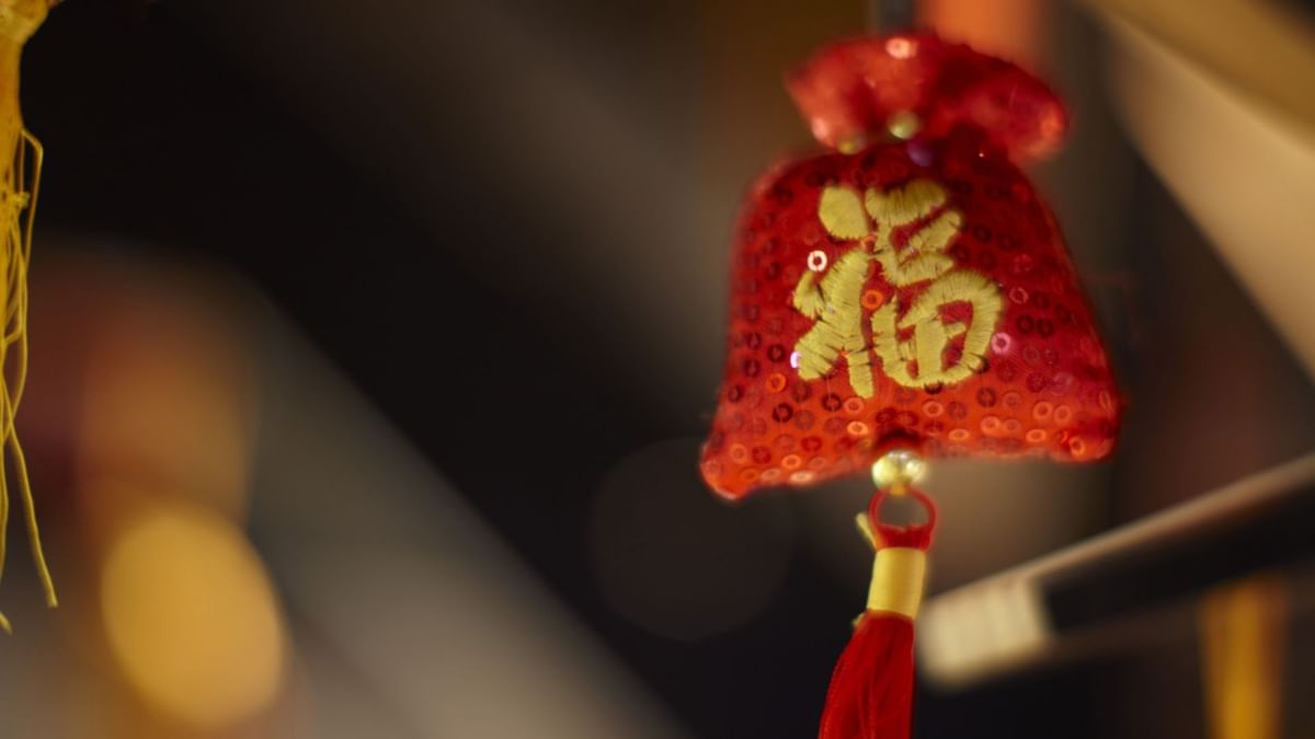 Red Chinese bell with golden character in 88 Noodle Bar at Crown Hotels