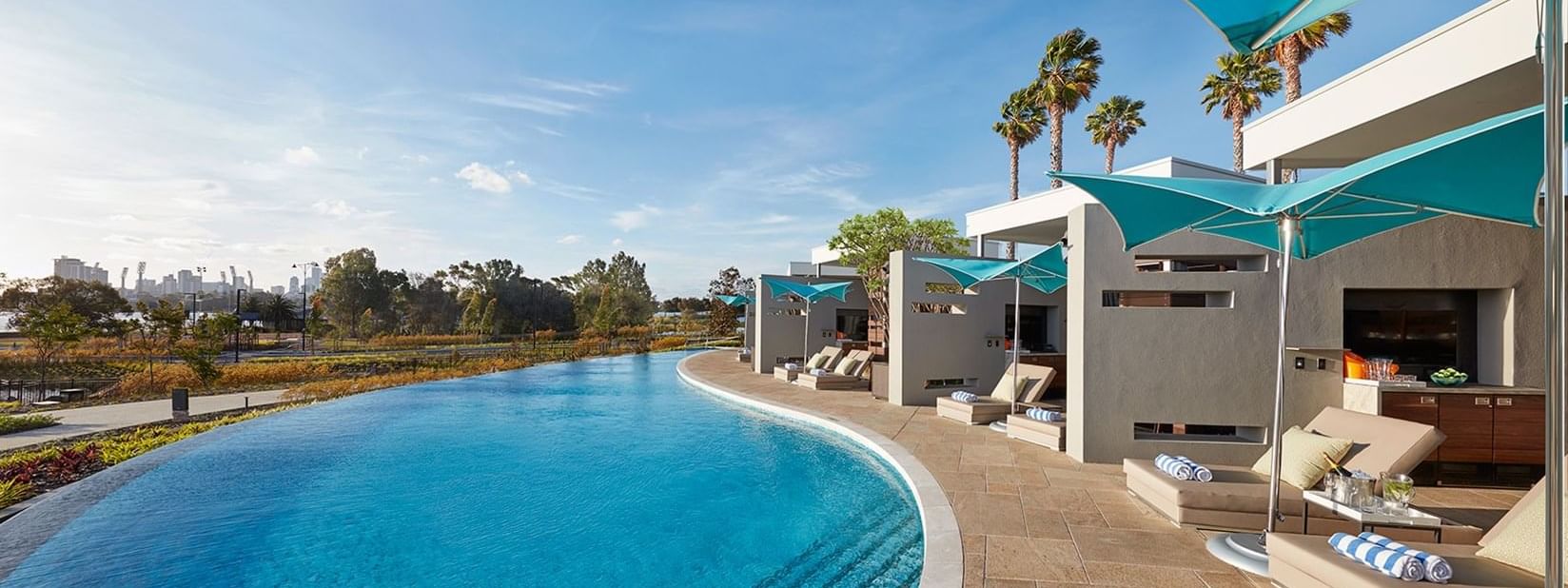 Pool and relaxation area in the Enclave at Crown Hotel Perth