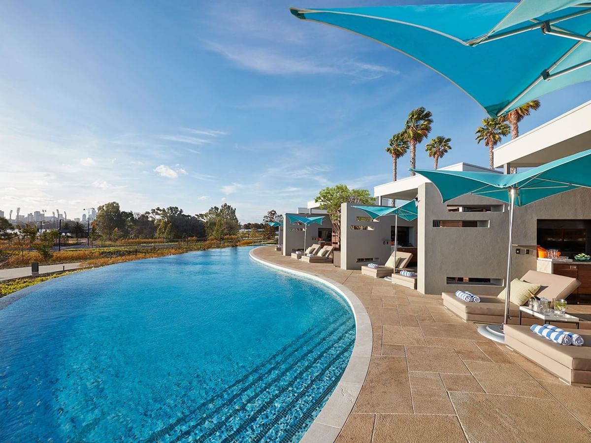 Pool and relaxation area in the Enclave at Crown Hotel Perth