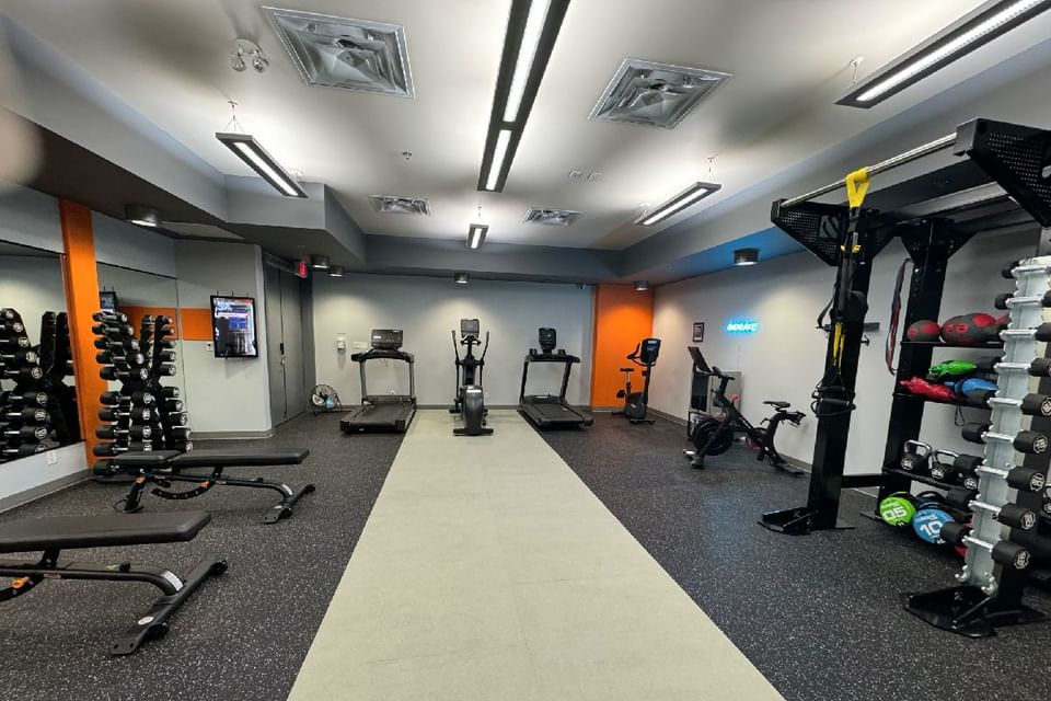 Interior view of fully equipped Fitness Centre at Acclaim Hotel Calgary