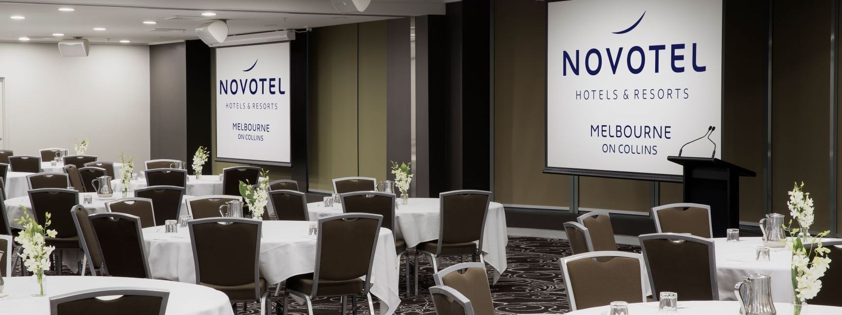 Close up on banquet table setup for event at Novotel Melbourne