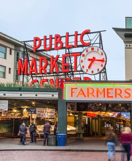 Exterior of Public Market Center near Warwick Seattle
