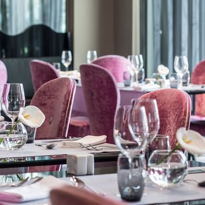 Tables & seating in restaurant, Falkensteiner Hotel Belgrade