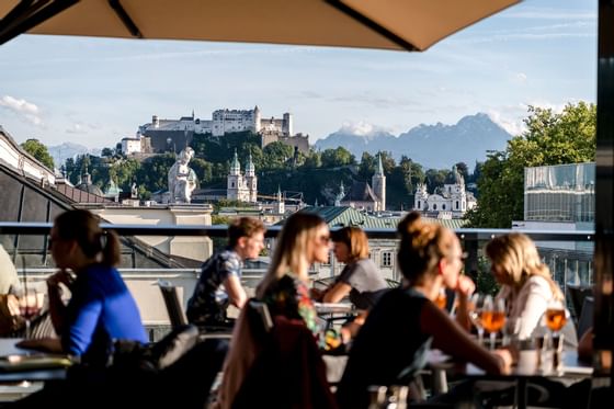 Imlauer Sky Bar with city view at Hotel Schloss Pichlarn