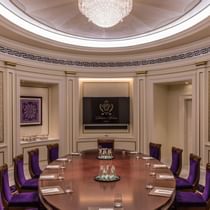 Conference table arrangement in Milano hall at Palazzo Versace