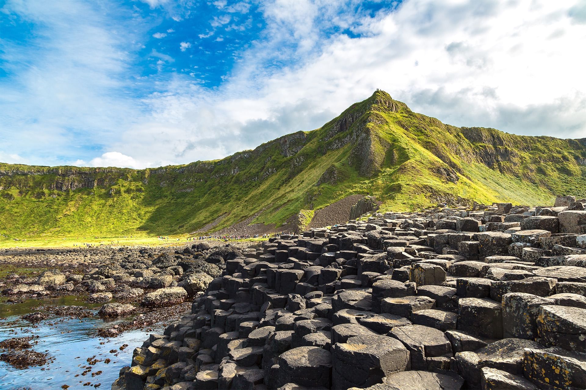 Distant view of Giant's Causeway near Dunluce Lodge