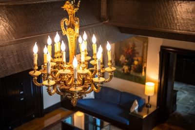 Bronze Chandelier in the lobby area at Castle Hotel and Spa