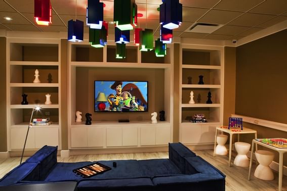 Interior of kids playroom with television at Ocean Place