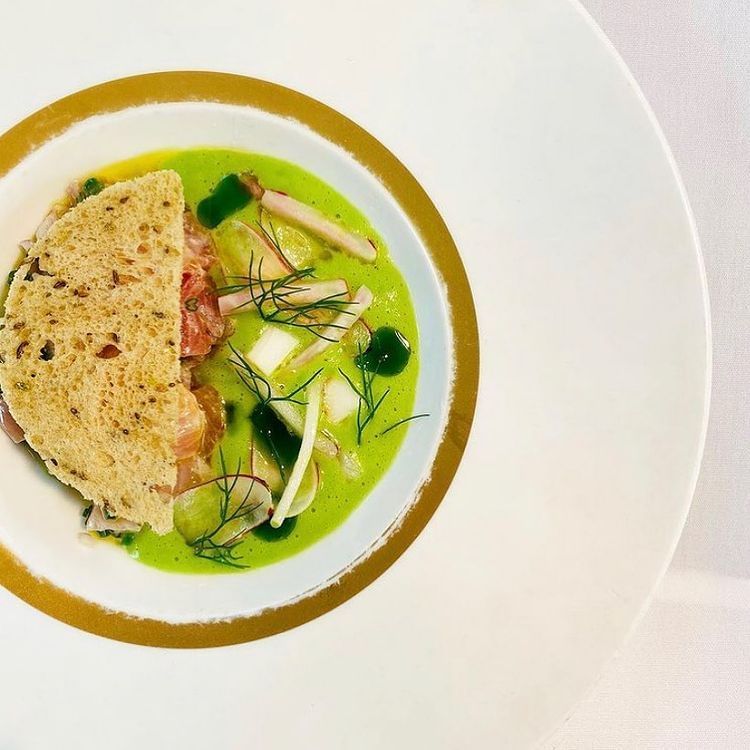 Closeup of breakfast served in Café Boulud at Brazilian Court