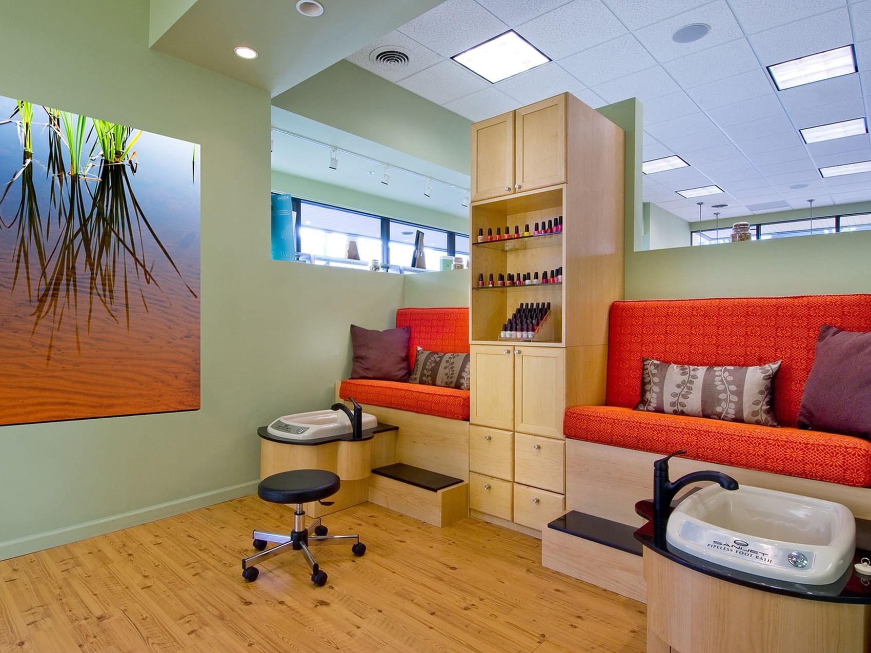 Interior of  pedicure station at the Salon in High Peaks Resort