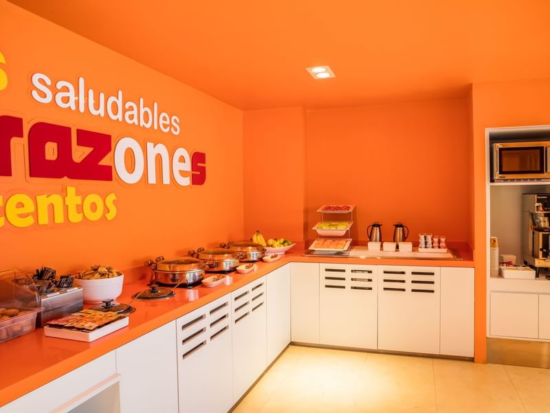 Buffet display in the breakfast room at One Hotels