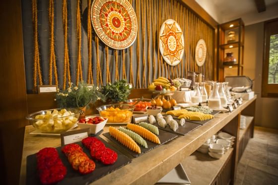 Dessert table with fruits in Qunuq Restaurant at Hotel Sumaq
