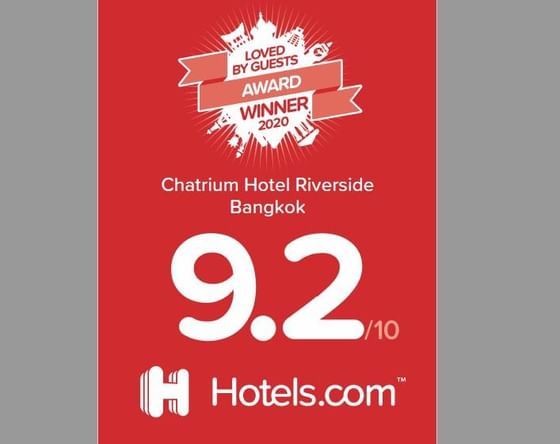 A poster of Booking.com Loved by Guest 2020 at Chatrium Hotel