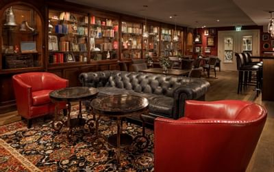 library lounge with cozy sofa and carpet
