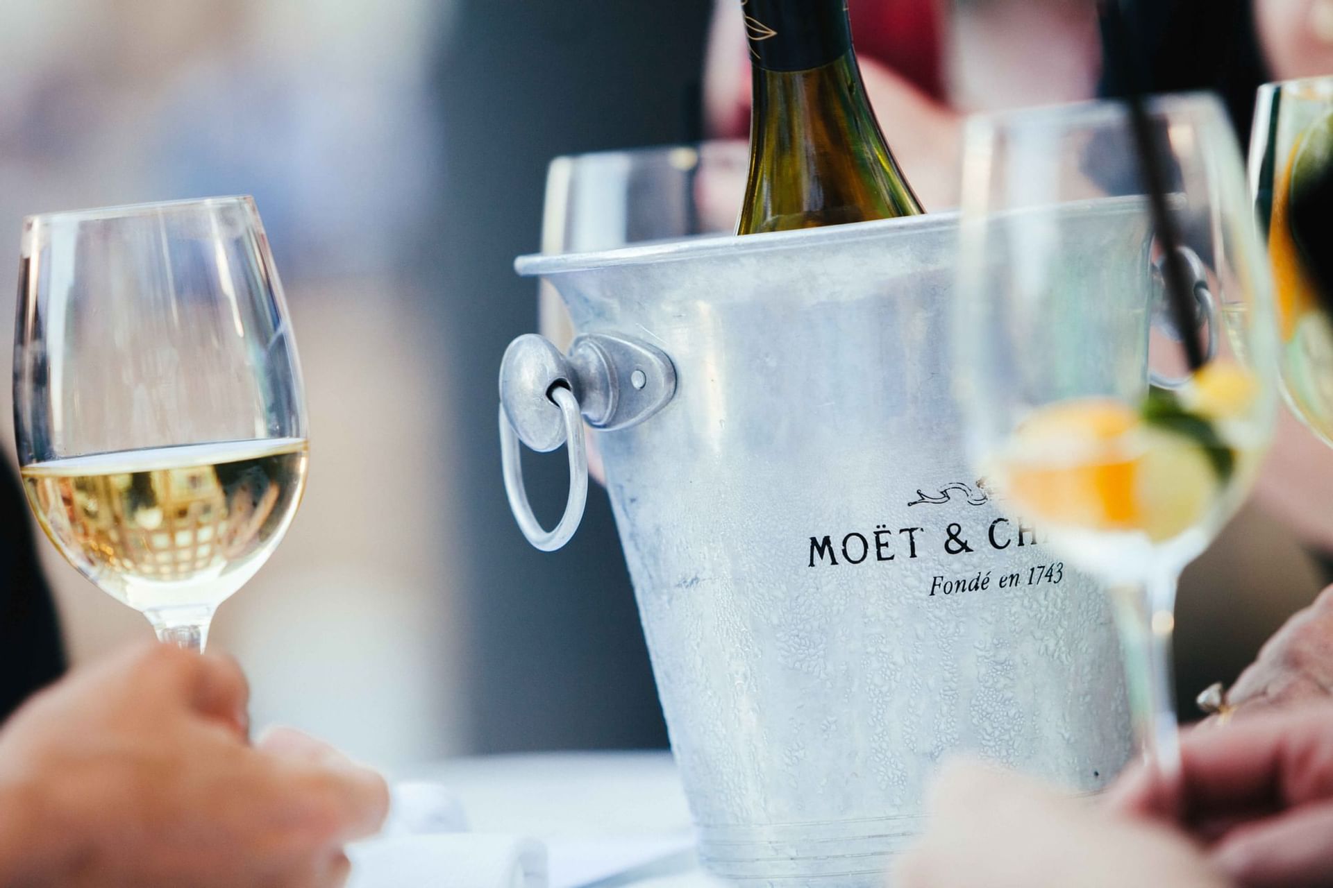 bucket and glasses of Moet & Chandon