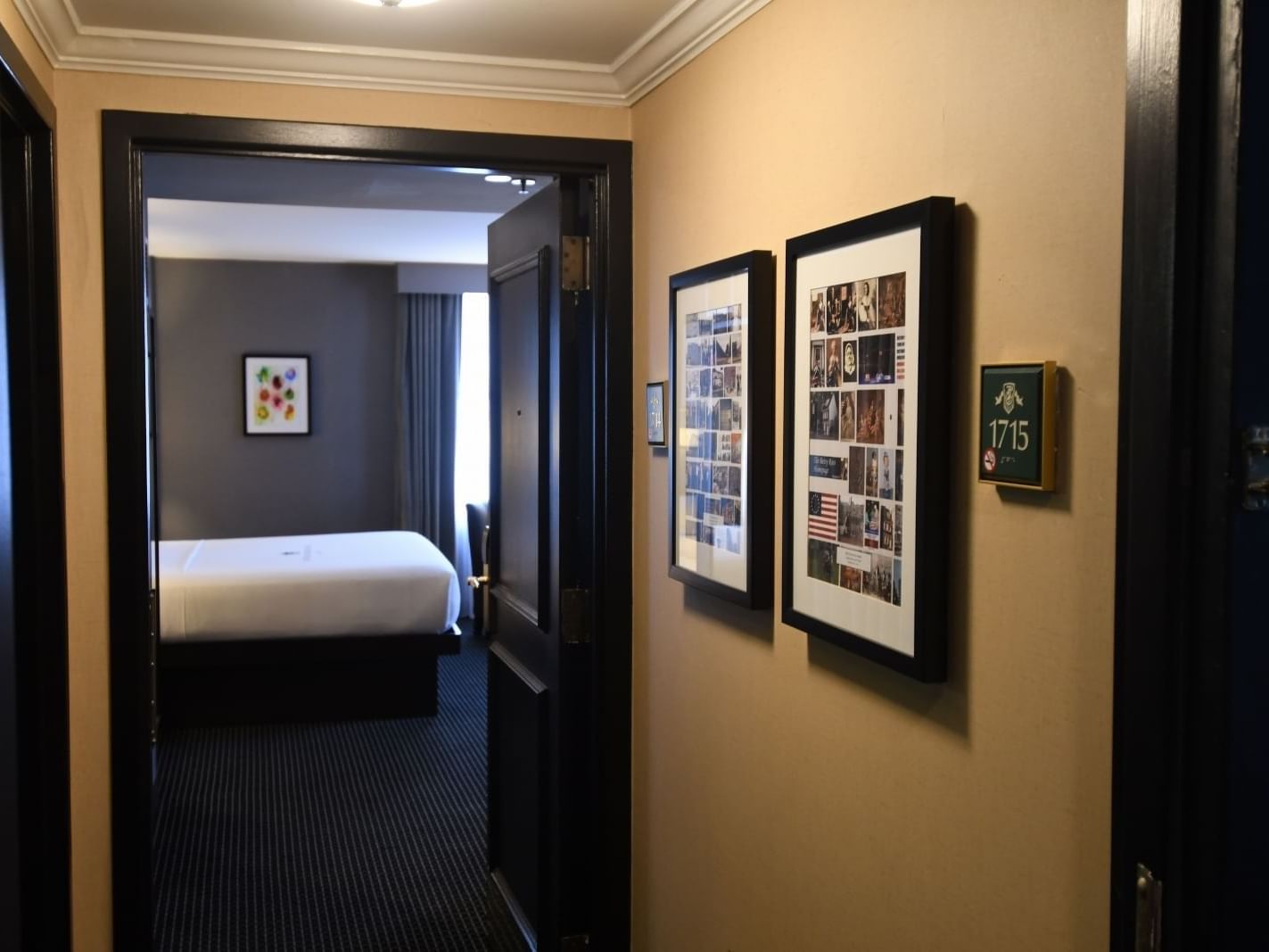 view through open door into hotel room