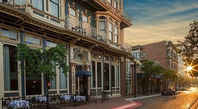 Exterior view of Horton Grand Hotel with sunset