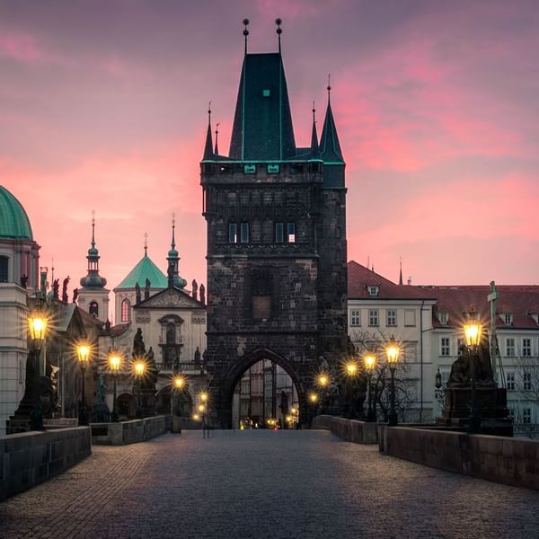 The Charles Bridge with the evening sky, Falkensteiner Hotels