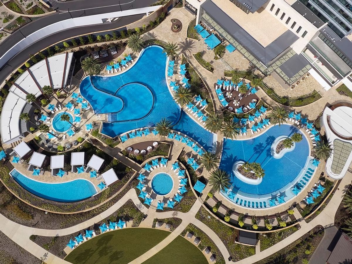 Aerial shot of the Crown hotel Perth & pool complex