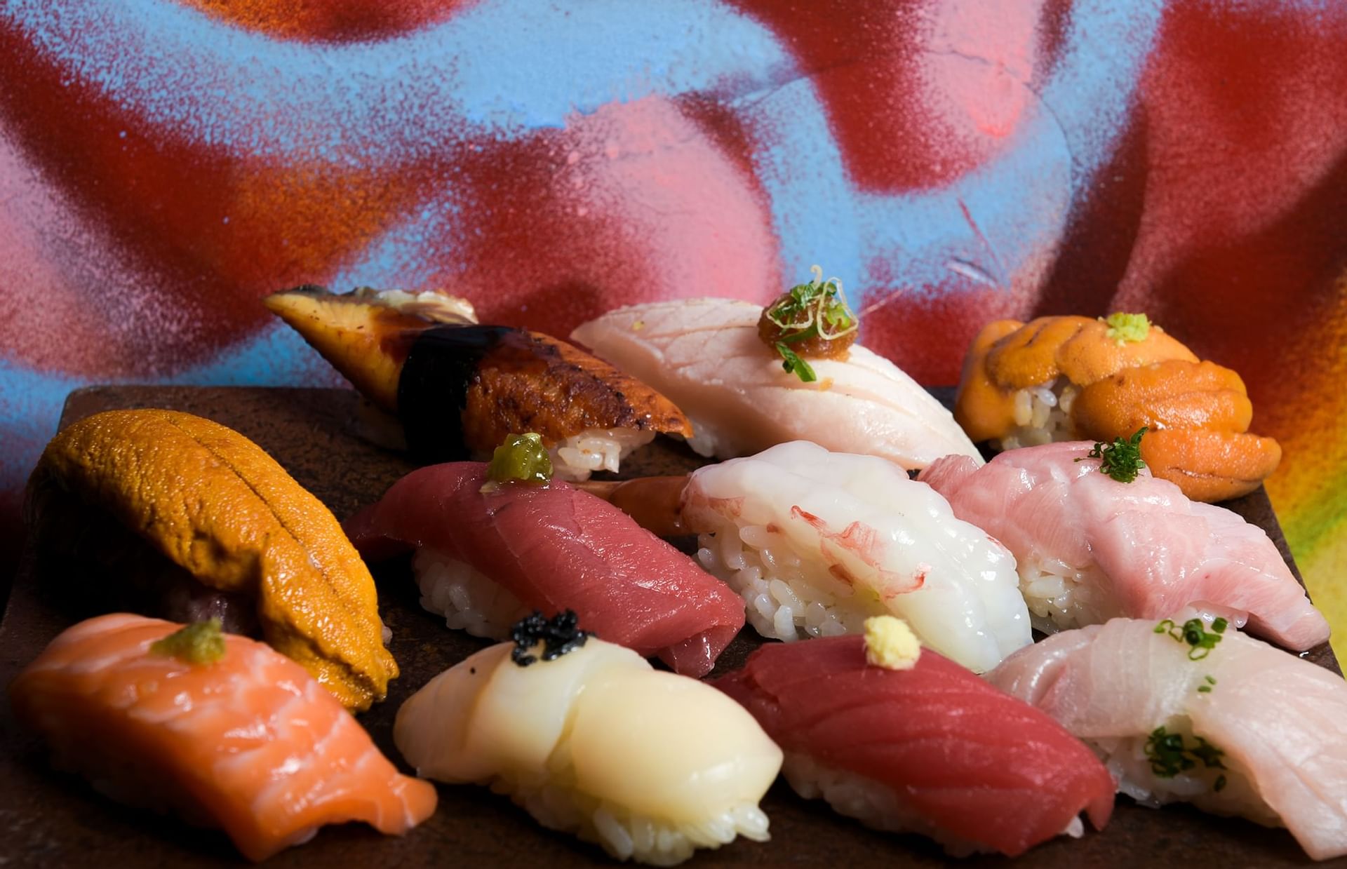 A plate of assorted sushi