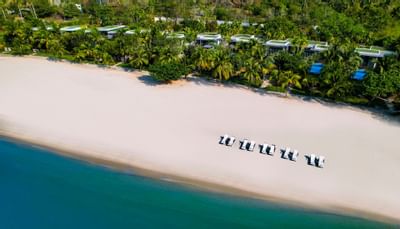 Aerial view of The Danna Langkawi along the beach