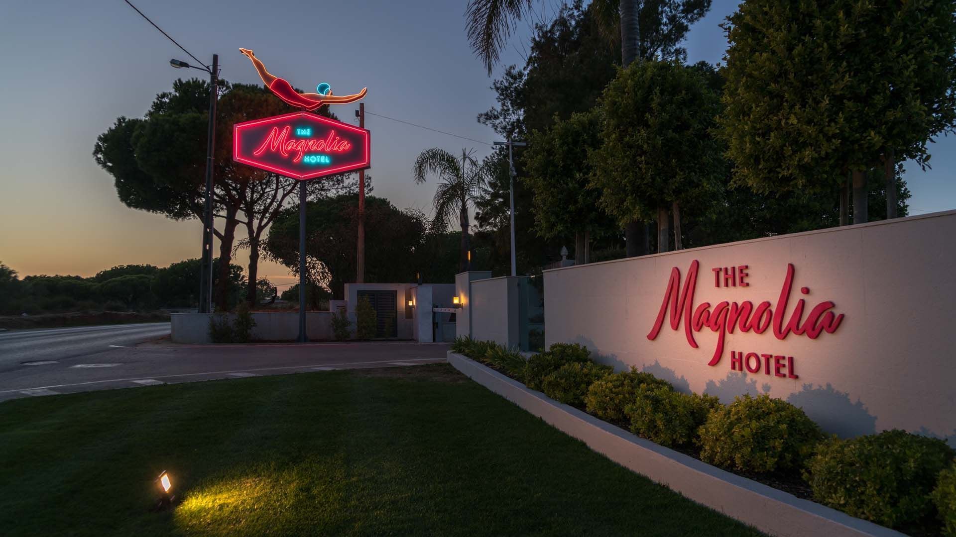 Entrance of The Magnolia Hotel  at night