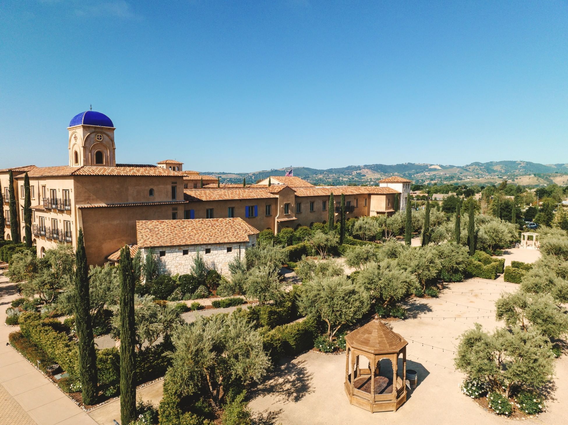 Lorem ipsum Aerial shot of hotel exterior