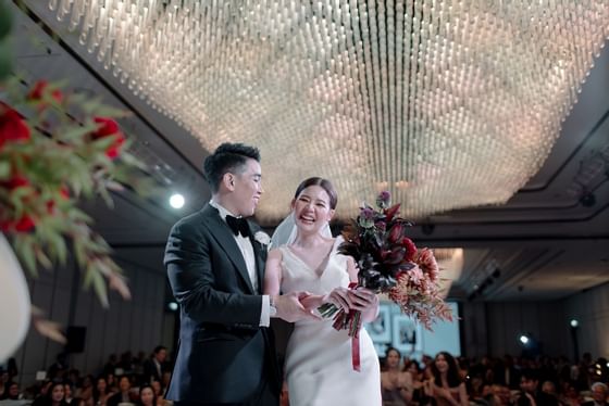 Wedding couple smiling at Carlton Hotel Bangkok Sukhumvit