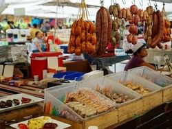 Selling food in Legazpi Sunday Market near the St. Giles Makati