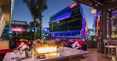 Nixo Patio Lounge balcony area at E Central Downtown LA Hotel
