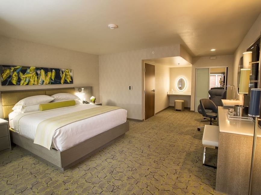 a bed in a hotel room