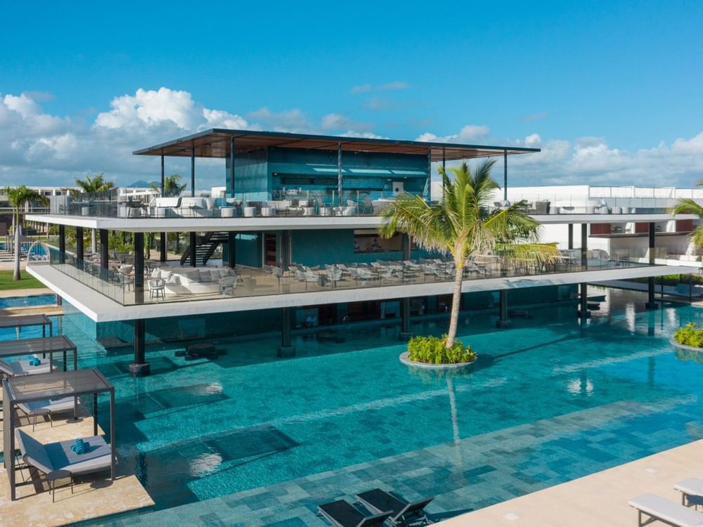 Aerial view of pool & restaurant at Live Aqua Beach Resort