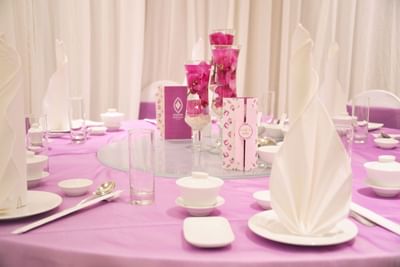 Arranged banquet rounds with cutlery at Eastin Grand Hotel Saigon