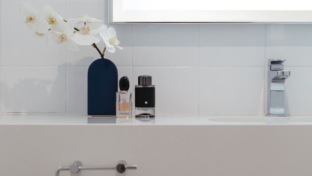 Bathroom vanity in a hotel room at Novotel Glen Waverley