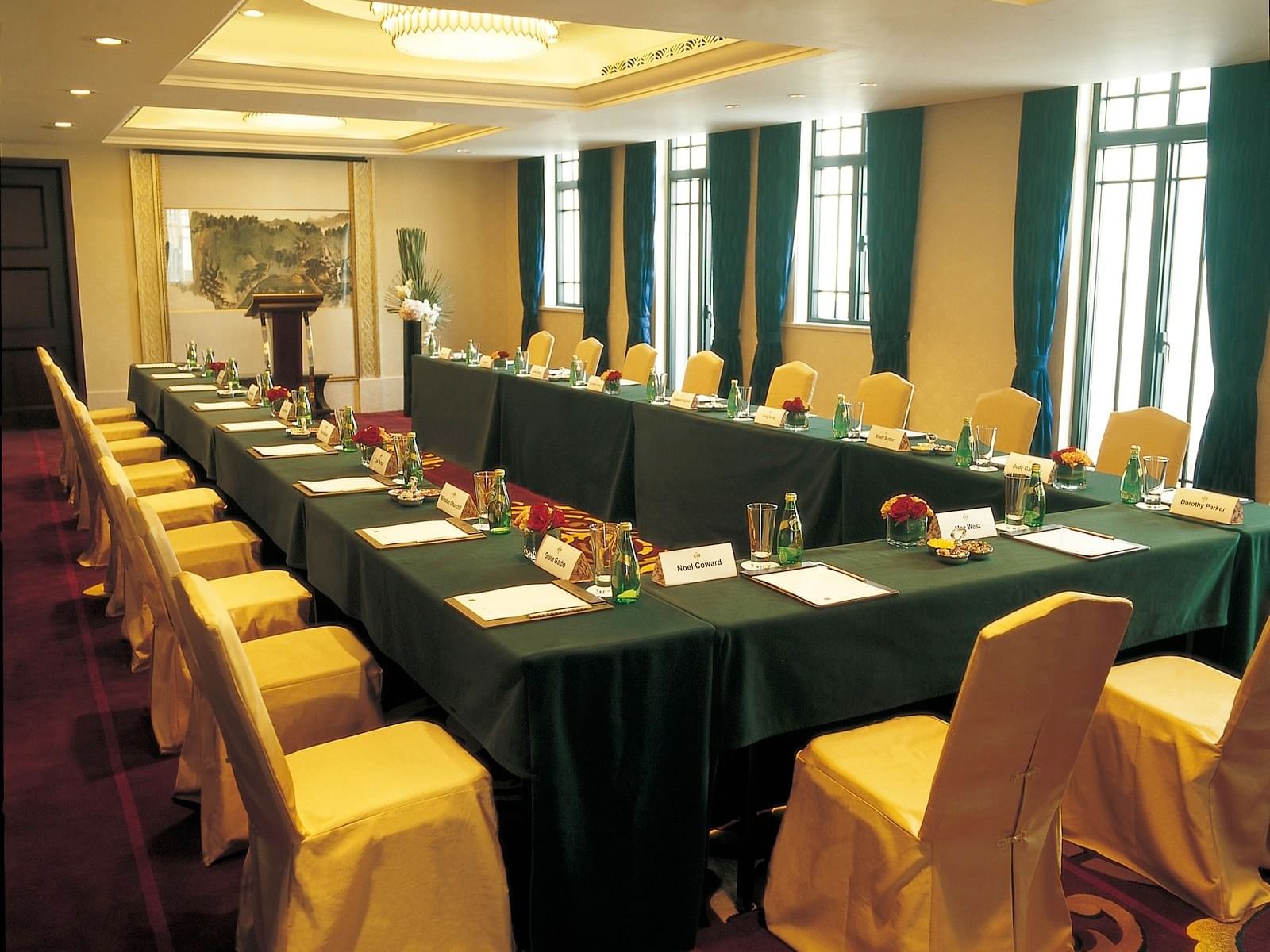 Conference table setting in Jade Room at Yangtze Boutique Hotel
