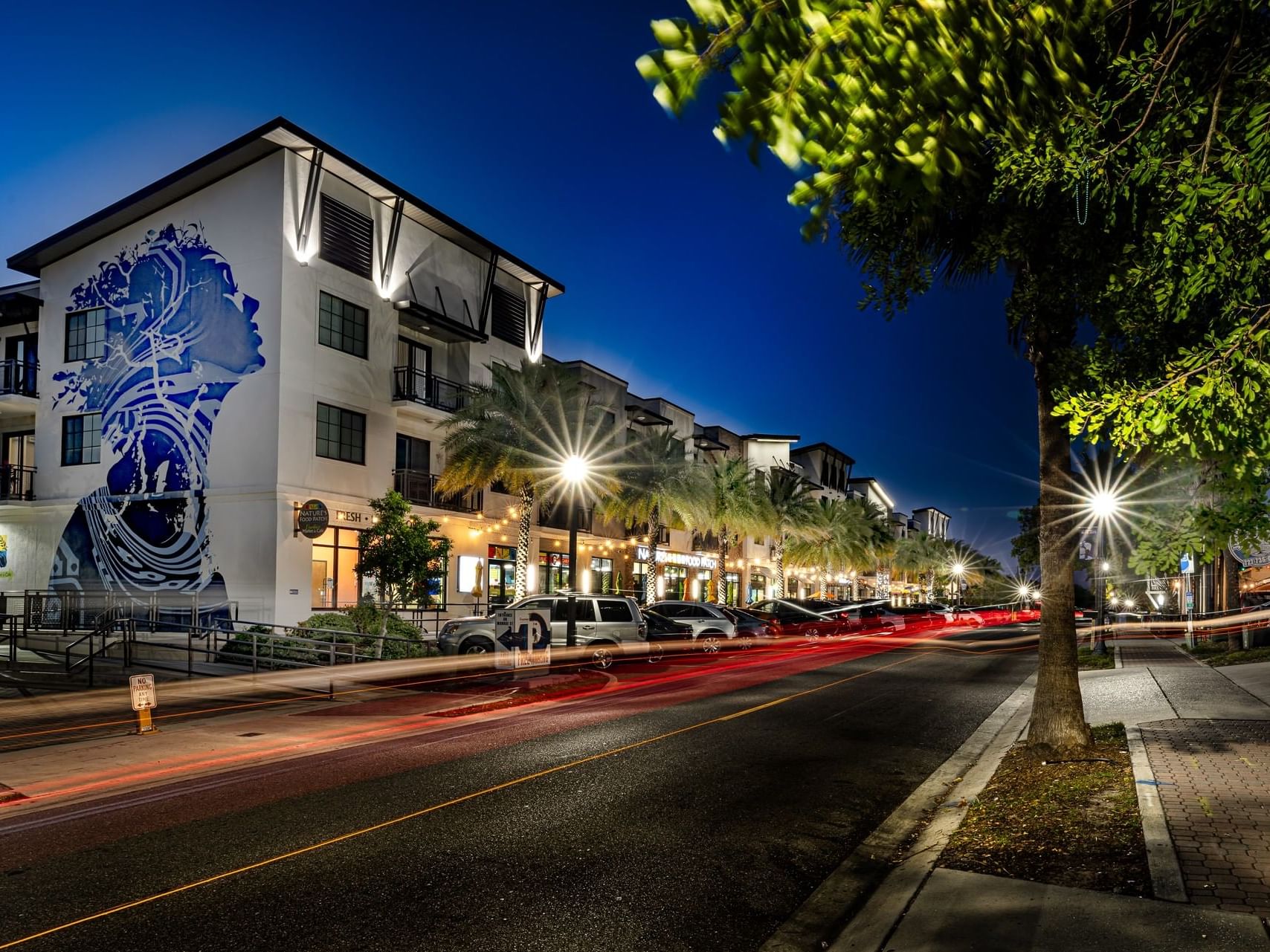 Artisan Apartment Homes at night near Grant Street Inn in Dunedin FL