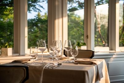 The arranged table in Equus Restaurant, Castle Hotel and Spa