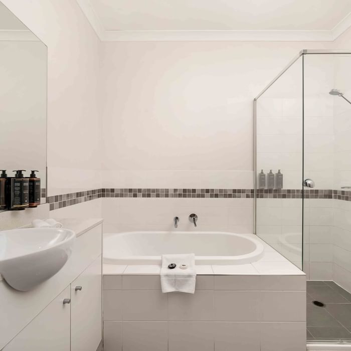 spacious, clean and modern bathroom