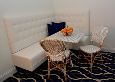 Small eating nook with chairs at our hotel near Cape May